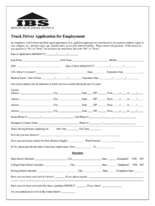 Printable Free Truck Driver Application Template Printable Application