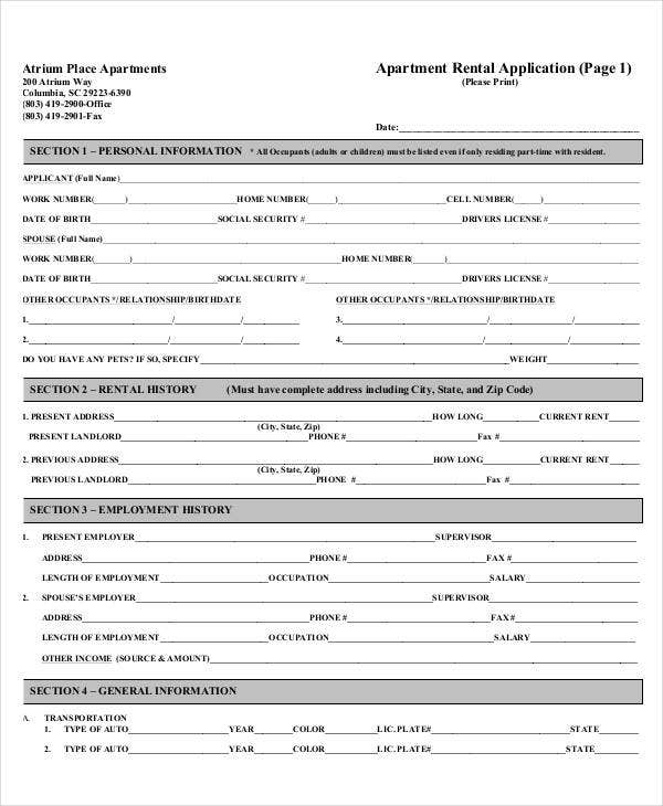 Rental Application Forms Free Printable Printable Application