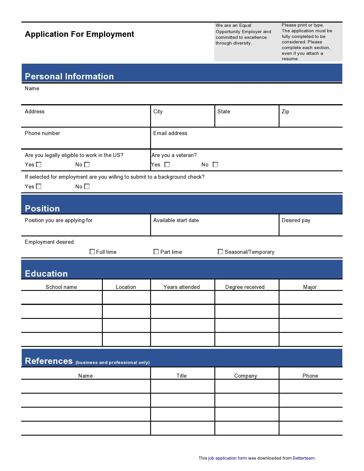 Basic Employment Application Printable Printable Application 5179