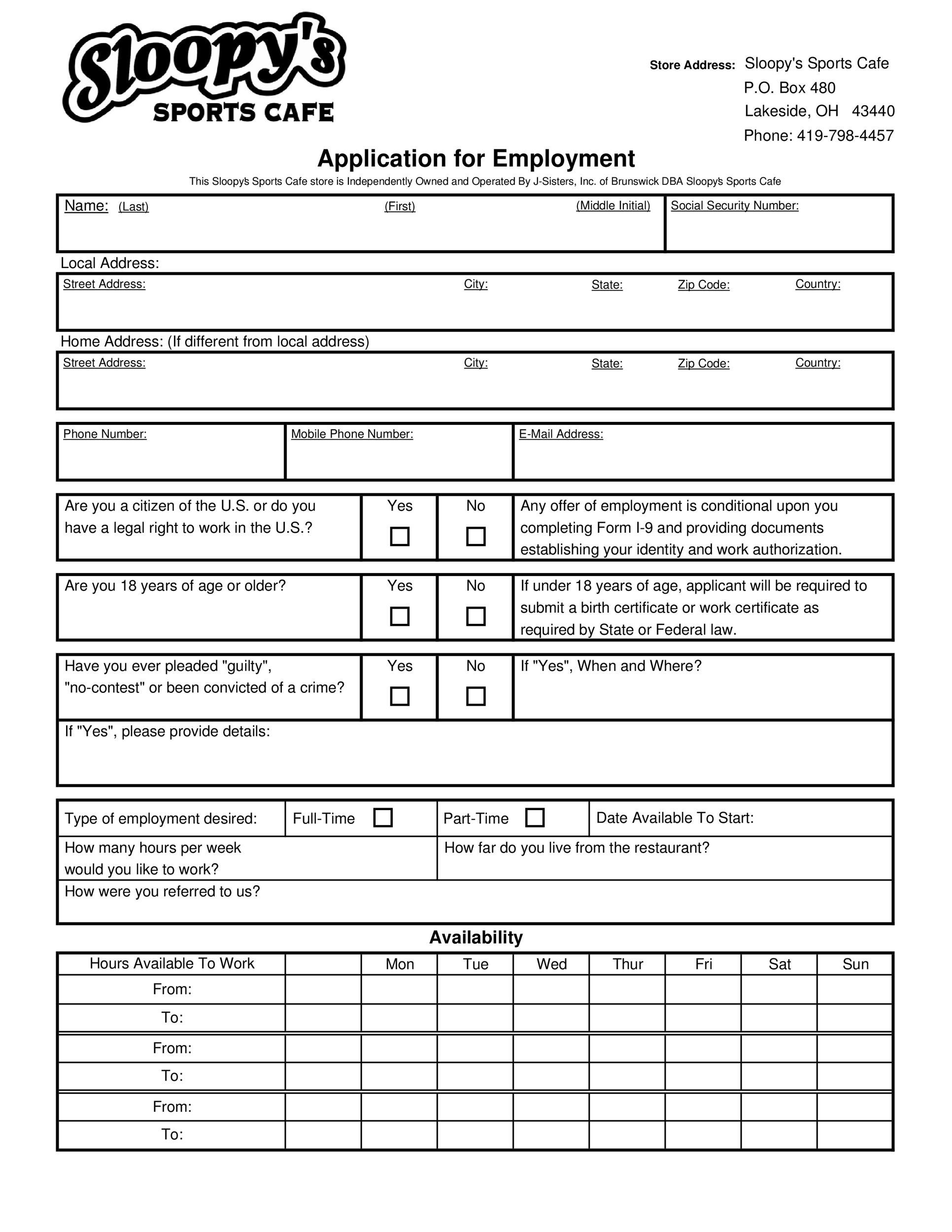 Free Printable Employment Applications Printable Application