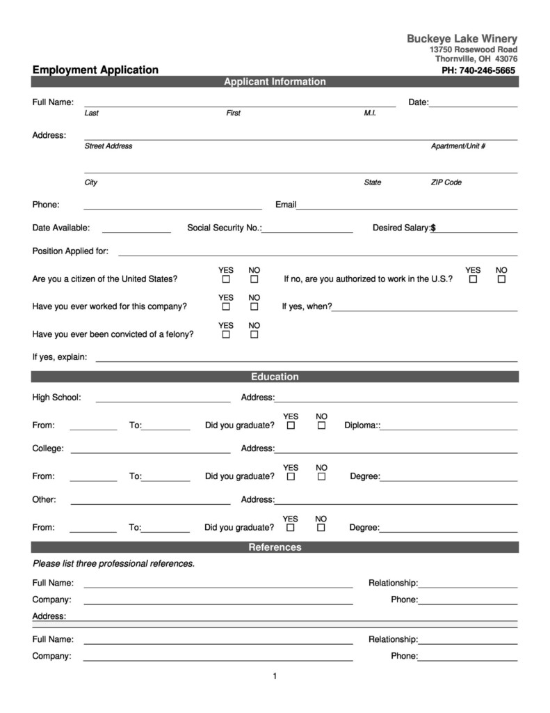 50 Free Employment Job Application Form Templates Printable 