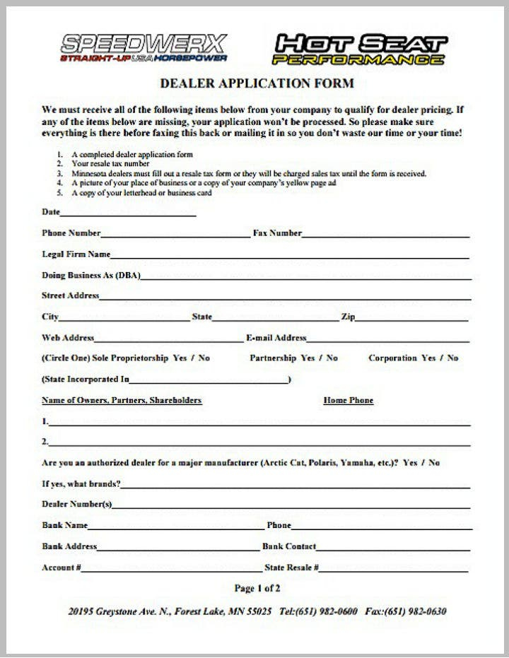 8 Dealer Application Form Templates PDF Free Premium Templates