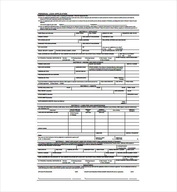 Printable Simple Loan Application Form Printable Application 0480