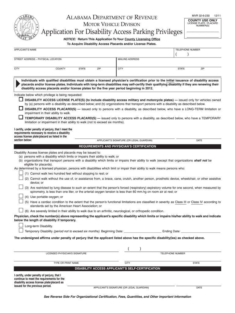 Alabama Handicap Parking Permit Form Fill Out And Sign Printable PDF