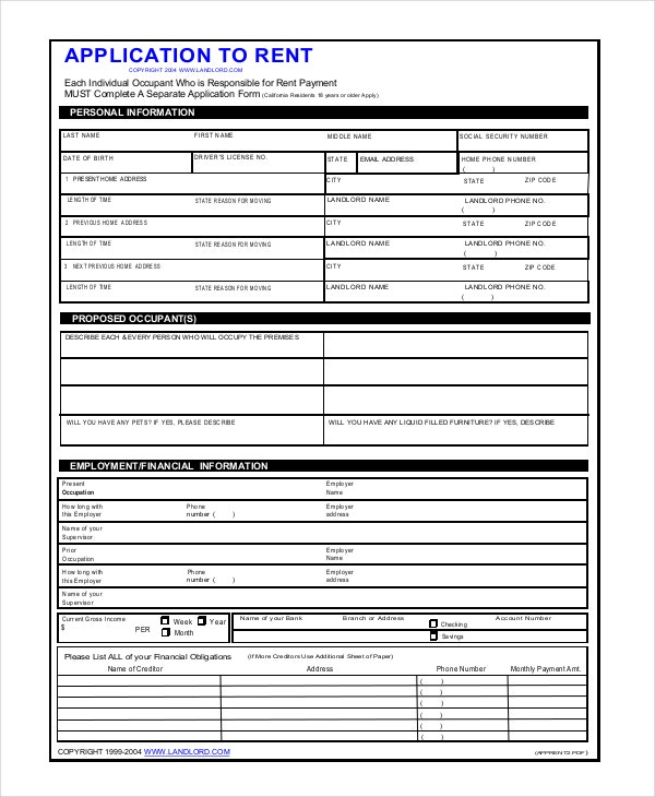 Printable Apartment Application Form Printable Application