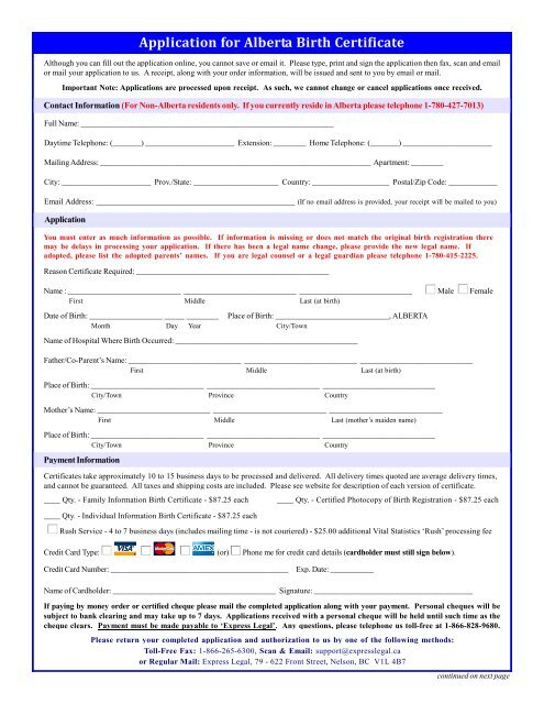 Application For Alberta Birth Certificate VitalCertificates ca