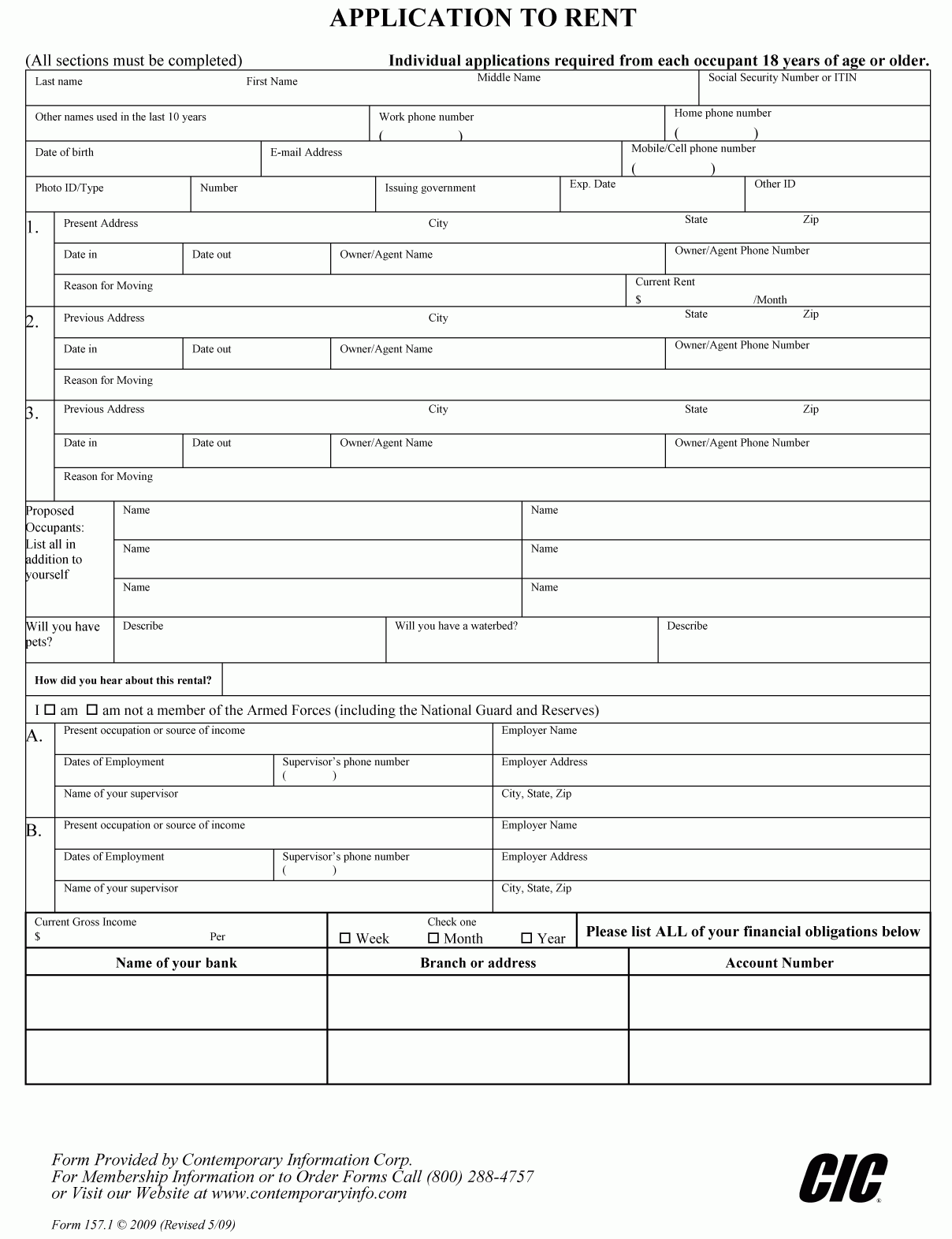 Application Form Rental Application Form Spanish