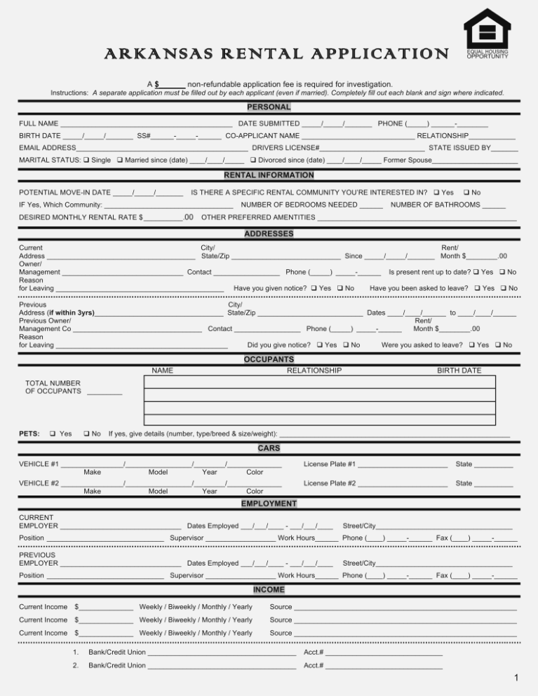 Arkansas Hud Application Form Universal Network Printable Application 1221