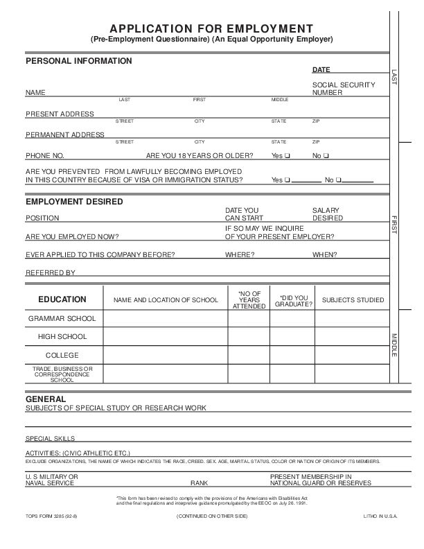 Blank Job Application Form Samples Download Free Forms Templates In 
