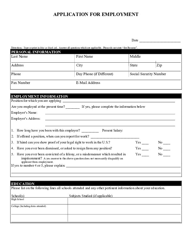 Blank Job Application Form Samples Download Free Forms Templates In 