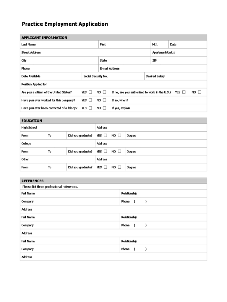 Blank Practice Employment Application Form Edit Fill Sign Online 