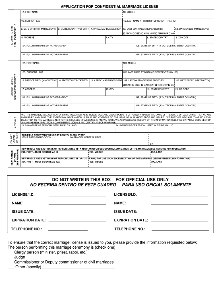 Printable Marriage License Application California Printable Application