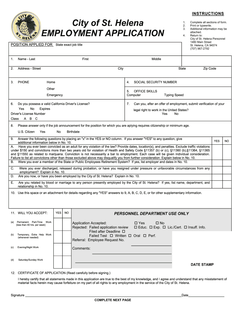 CA Employment Application Fill And Sign Printable Template Online 