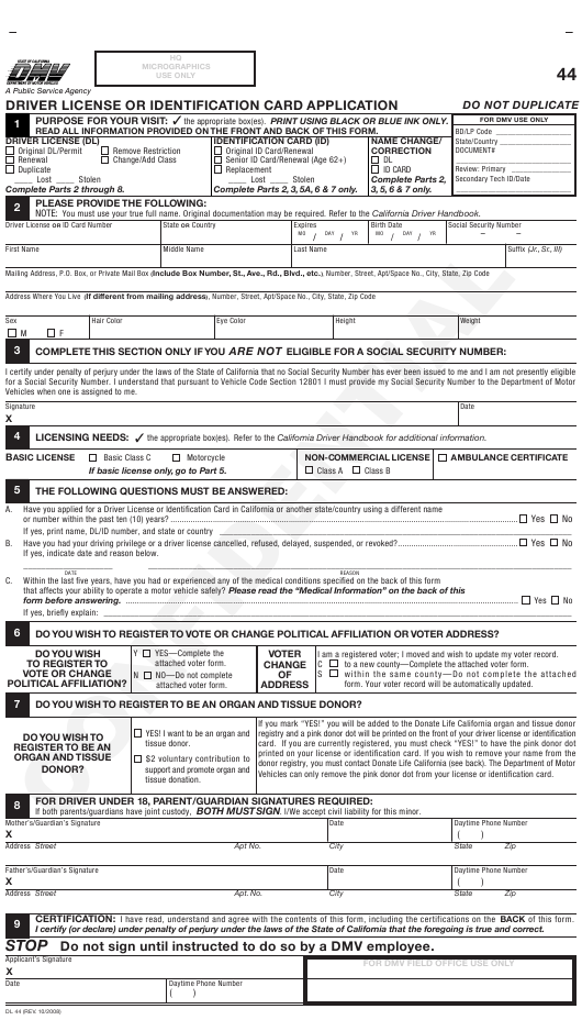 California Department Of Motor Vehicles Form Dl 44 Webmotor