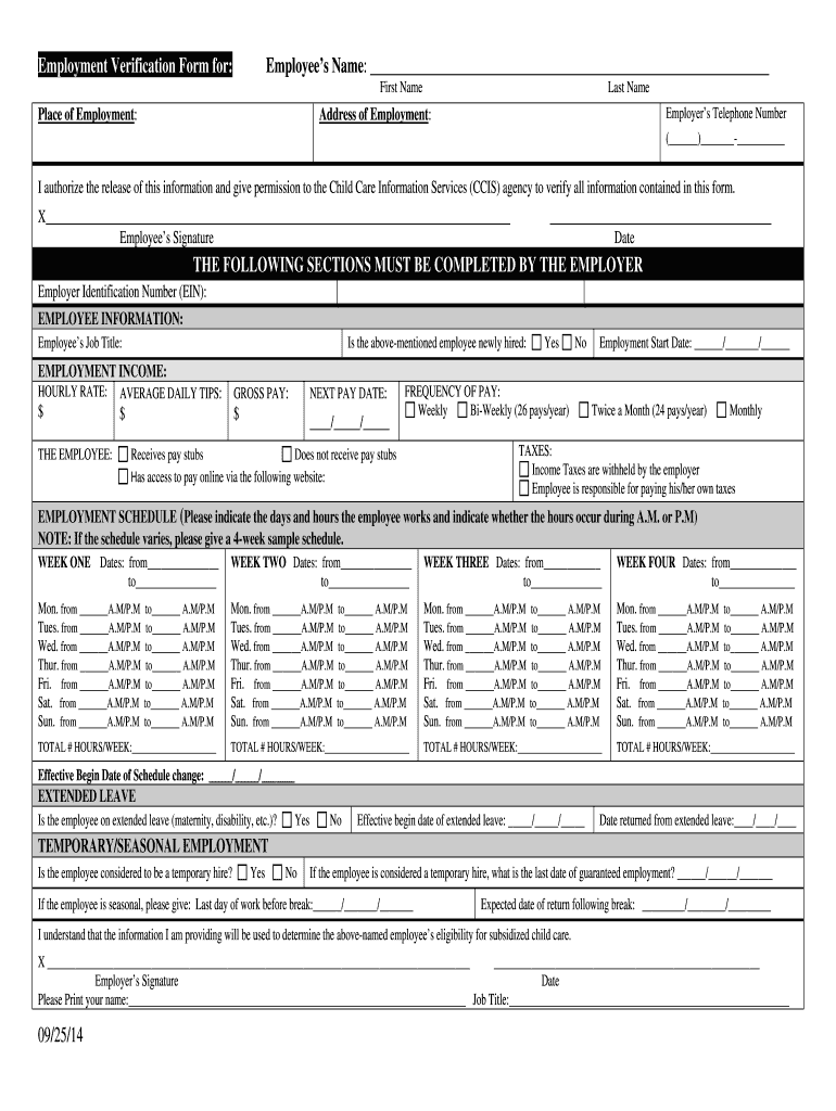 Ccis Employment Verification Form Fill Out And Sign Printable PDF