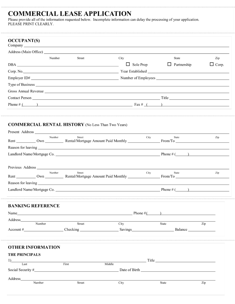 Commercial Office Lease Application Form Templates At 