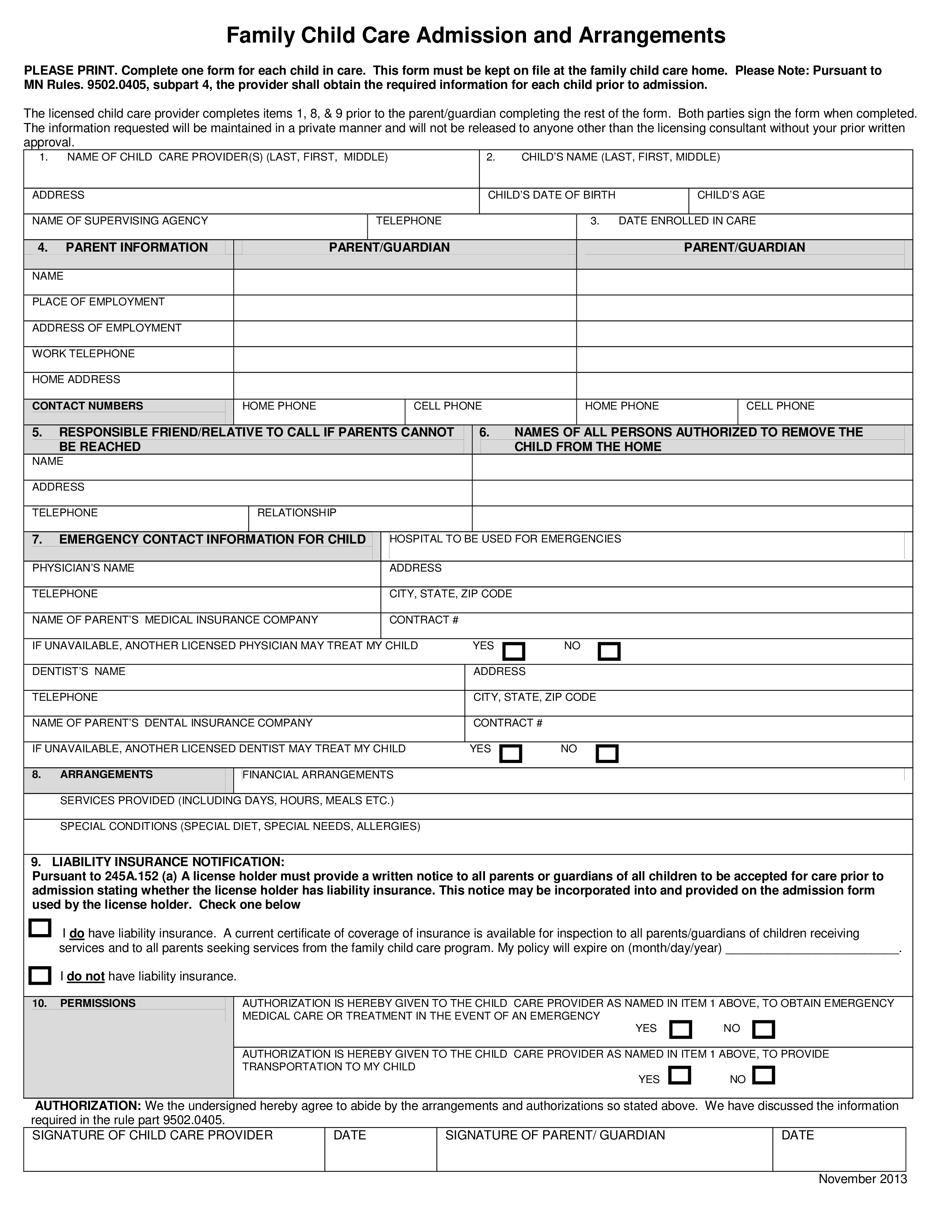 Daycare Application Form Templates At Allbusinesstemplates