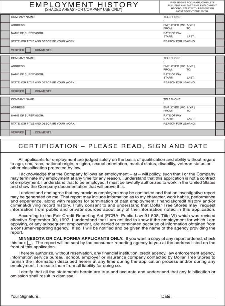Dollar Tree Application For Employment Form Edit Fill Sign Online 