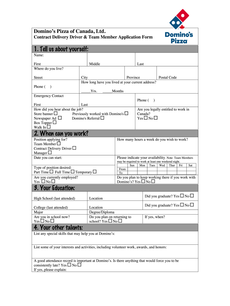 Domino s Pizza Application Form Fill Out And Sign Printable PDF 