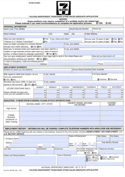 Download 7 Eleven Job Application Form Fillable PDF WikiDownload