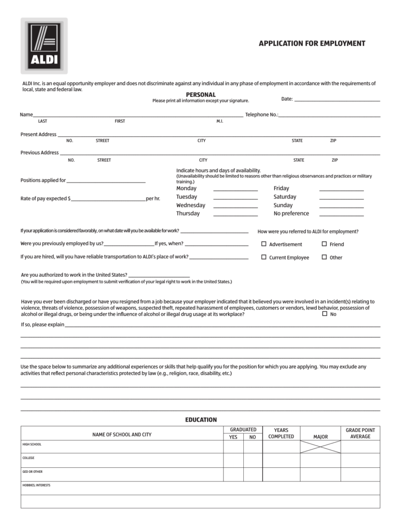 Download ALDI Job Application Form Careers PDF FreeDownloads