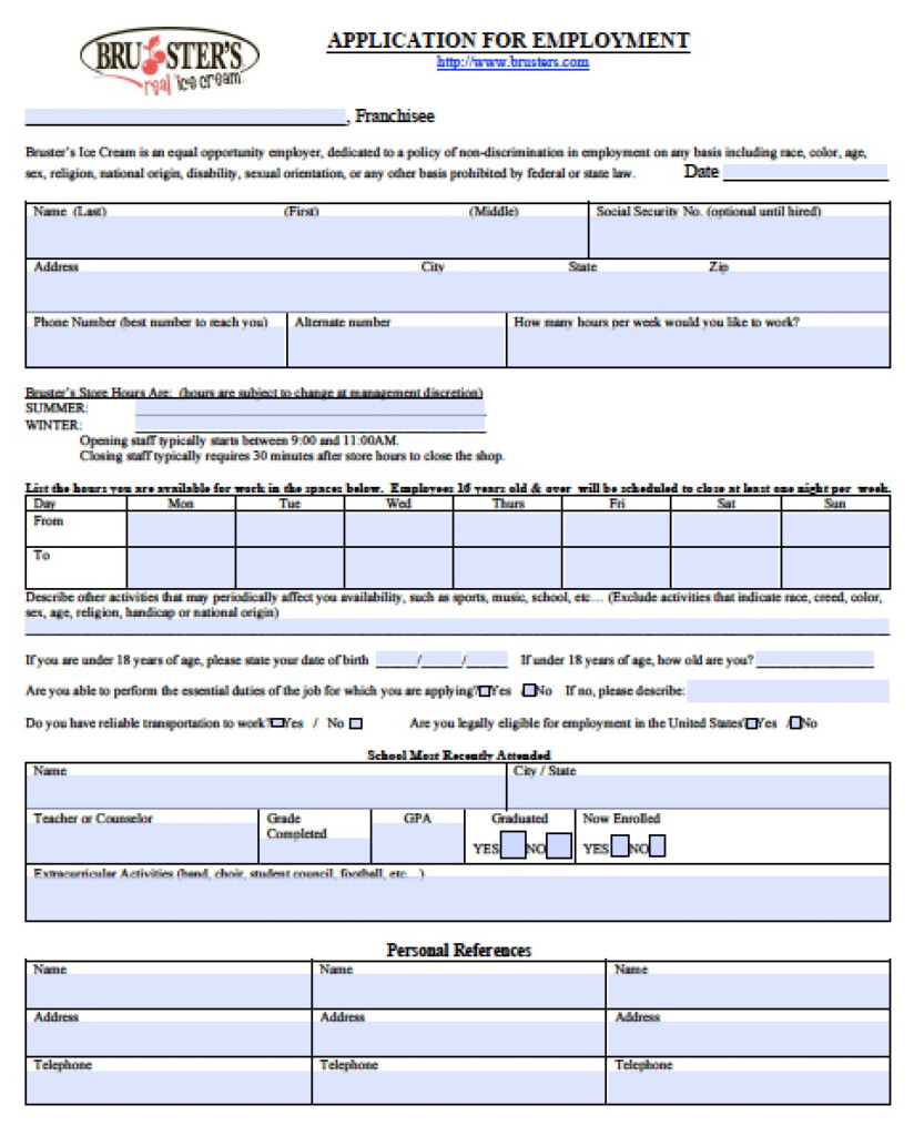 Download Bruster s Ice Cream Job Application Form Adobe PDF WikiDownload