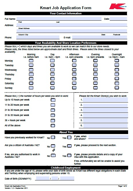 Download Kmart Job Application Form PDF Template WikiDownload