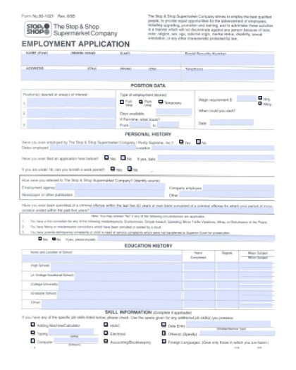Download Stop And Shop Job Application Form PDF WikiDownload