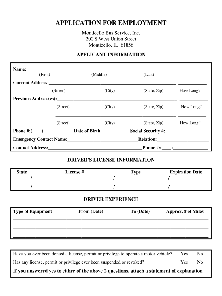 Driver Application Form Fill Out And Sign Printable PDF Template 