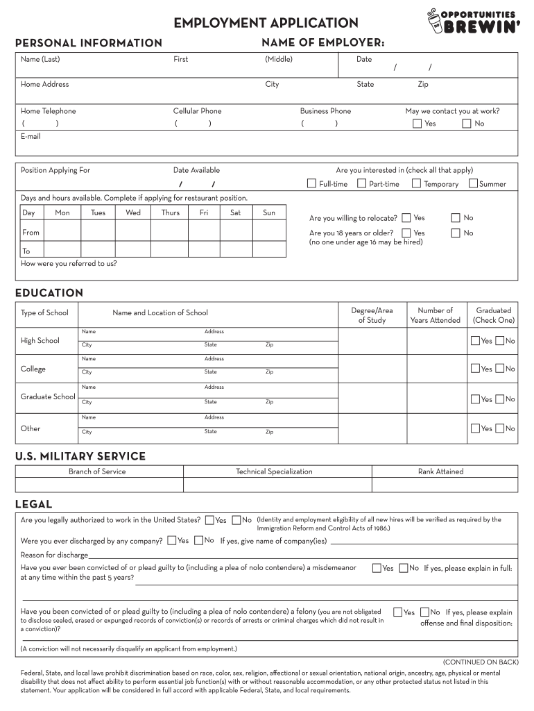 Dunkin Donuts Application Fill Out And Sign Printable PDF Template 