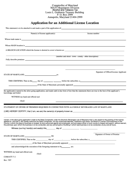 Fillable Form Com att 7 2 Application For An Additional License 