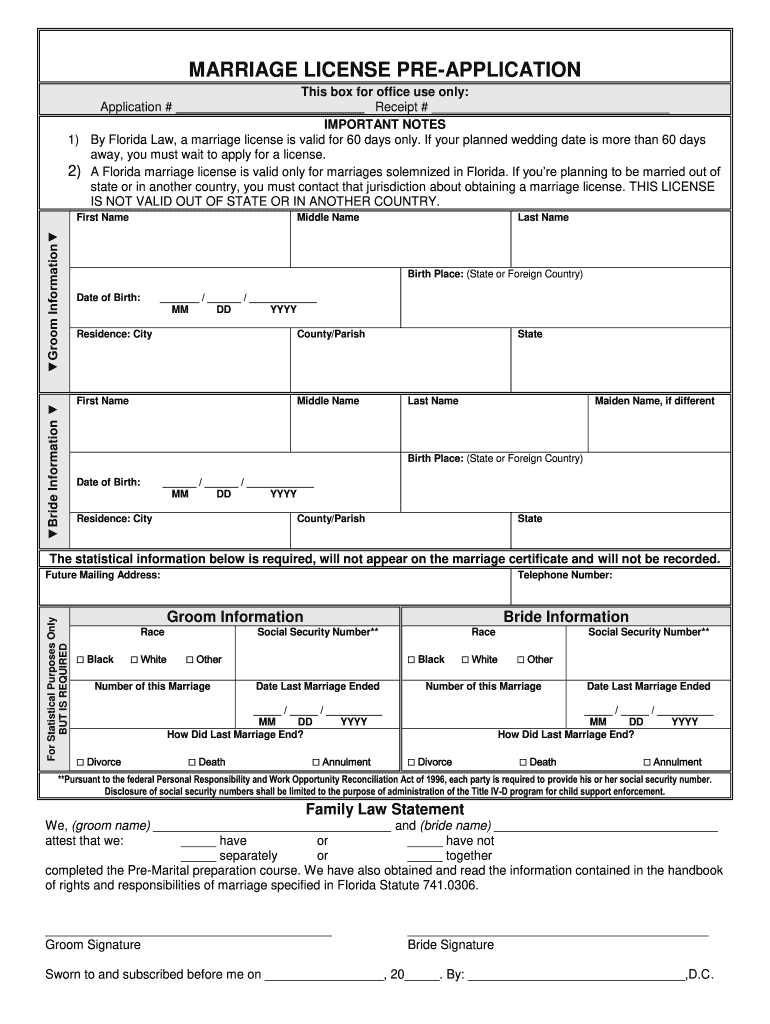 Florida Marriage License Fill Online Printable Fillable Blank 