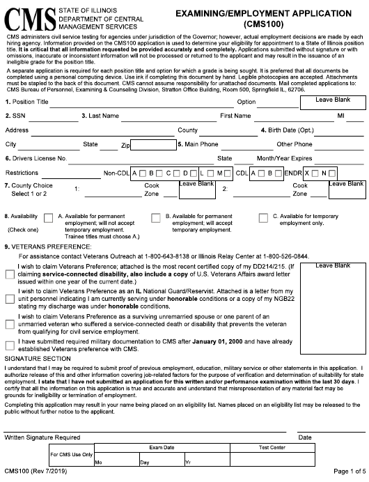 Form CMS100 Download Fillable PDF Or Fill Online Examining Employment