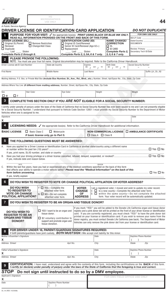 Form DL44 Download Printable PDF Or Fill Online Driver License Or 