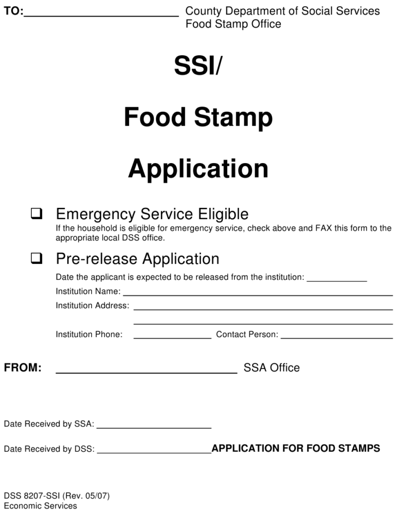 Form DSS8207 SSI Download Fillable PDF Or Fill Online Ssi Food Stamp 