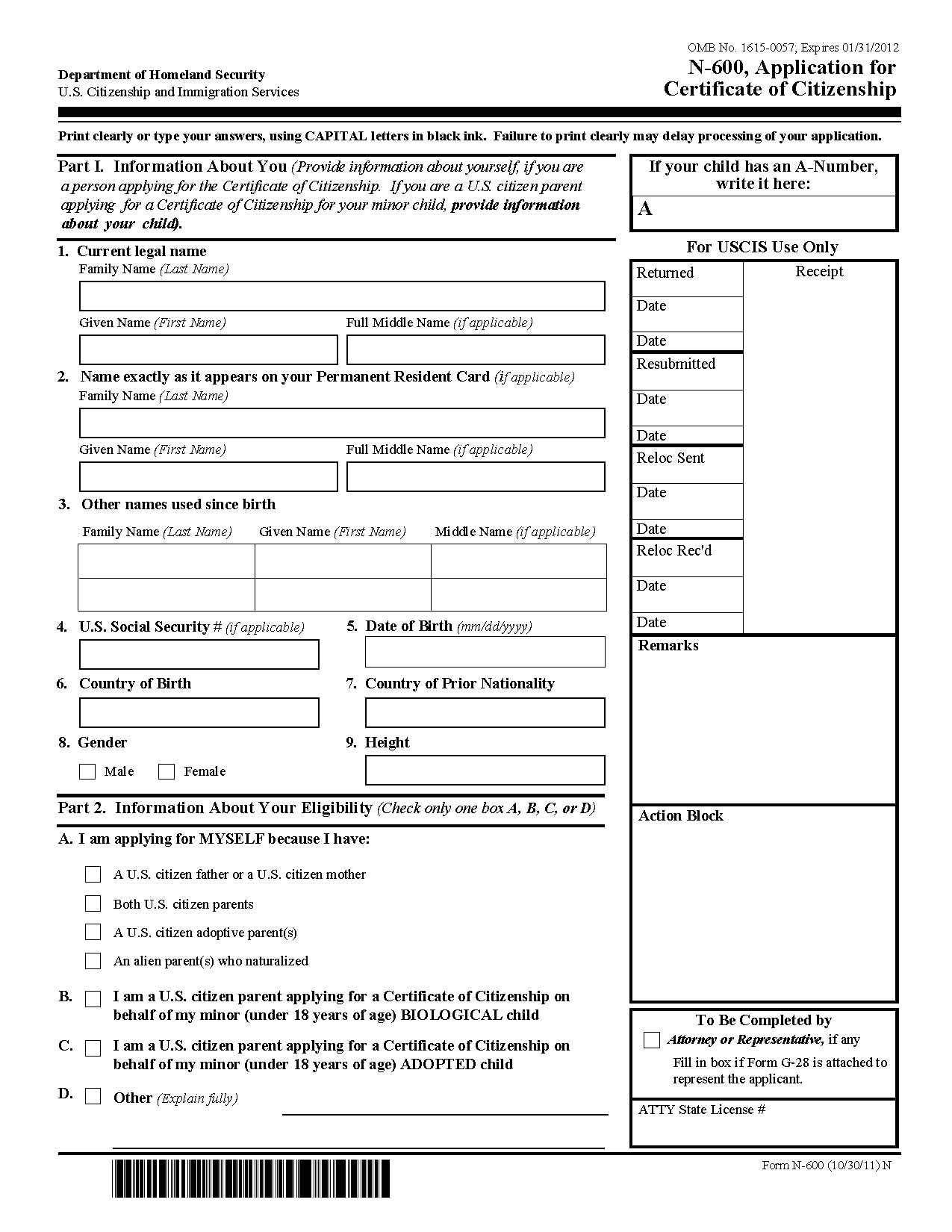 Printable Us Citizenship Application Form Printable Application