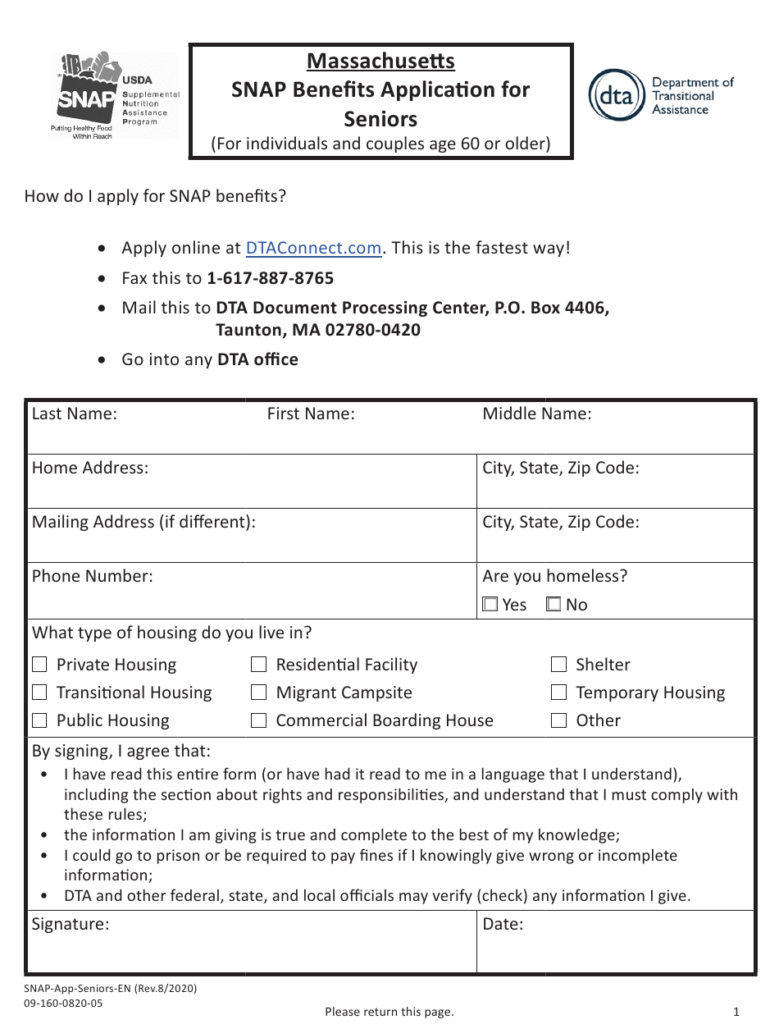 Form SNAP APP SENIORS Download Fillable PDF Or Fill Online Snap 