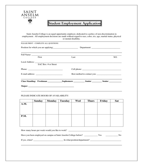 FREE 18 Student Application Forms In PDF MS Word Excel
