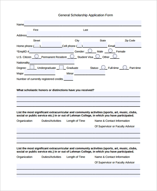 FREE 7 Sample Scholarship Application Forms In PDF MS Word
