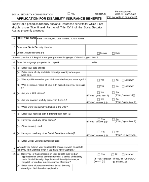 FREE 8 Sample Disability Application Forms In PDF