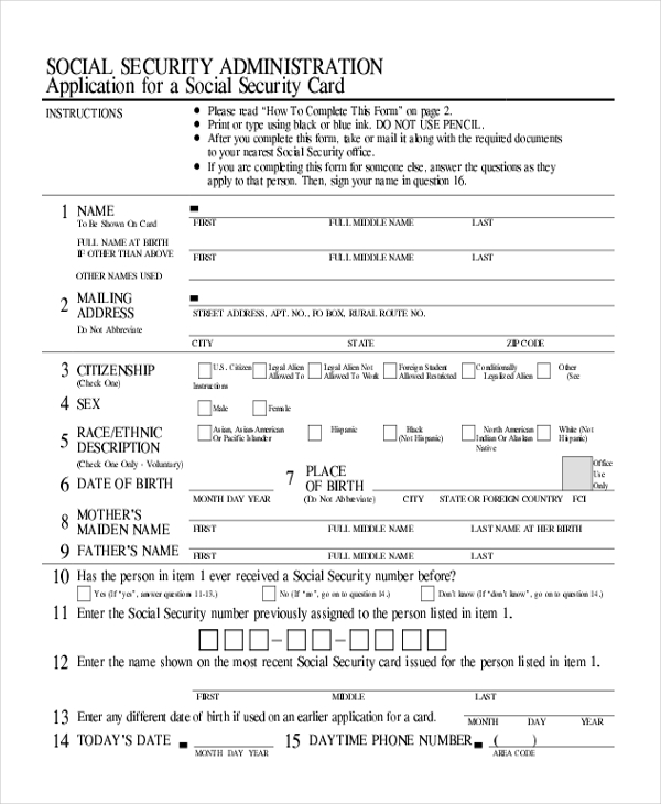 FREE 9 Sample Social Security Disability Forms In PDF Word Printable Application