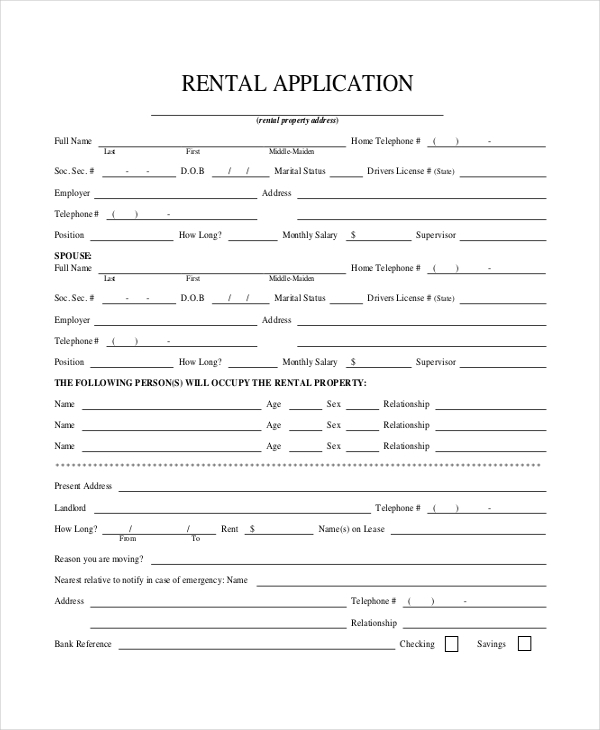 FREE 9 Sample Rental Application Forms In PDF MS Word Excel