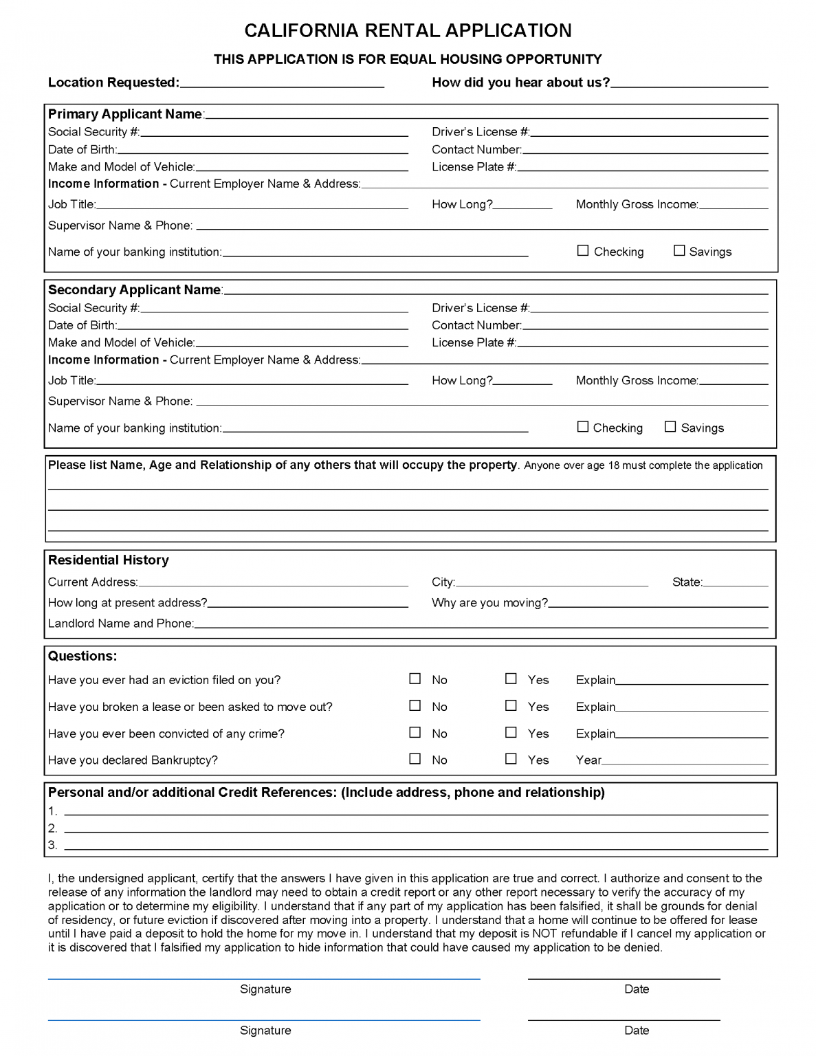 Free California Rental Lease Agreements PDF MS Word