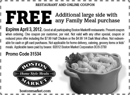 Free Large Side With Family Meal At Boston Market Boston Market 