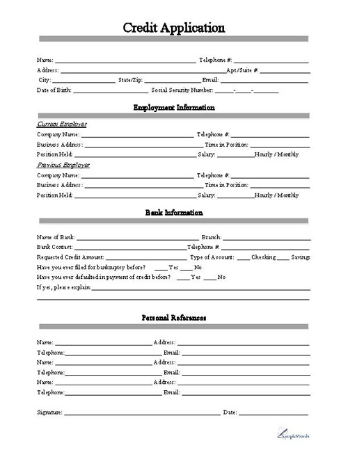 Free Printable Business Credit Application Form Form GENERIC 
