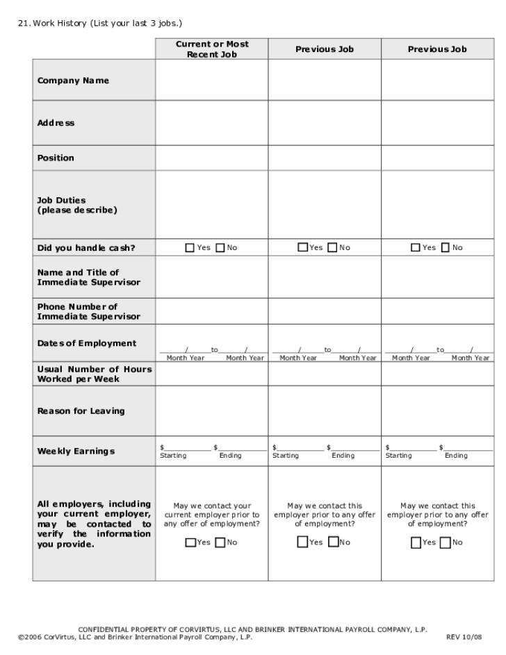 Free Printable Chili s Job Application Form Page 3