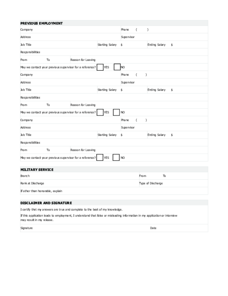 Free Printable Denny s Job Application Form Page 2