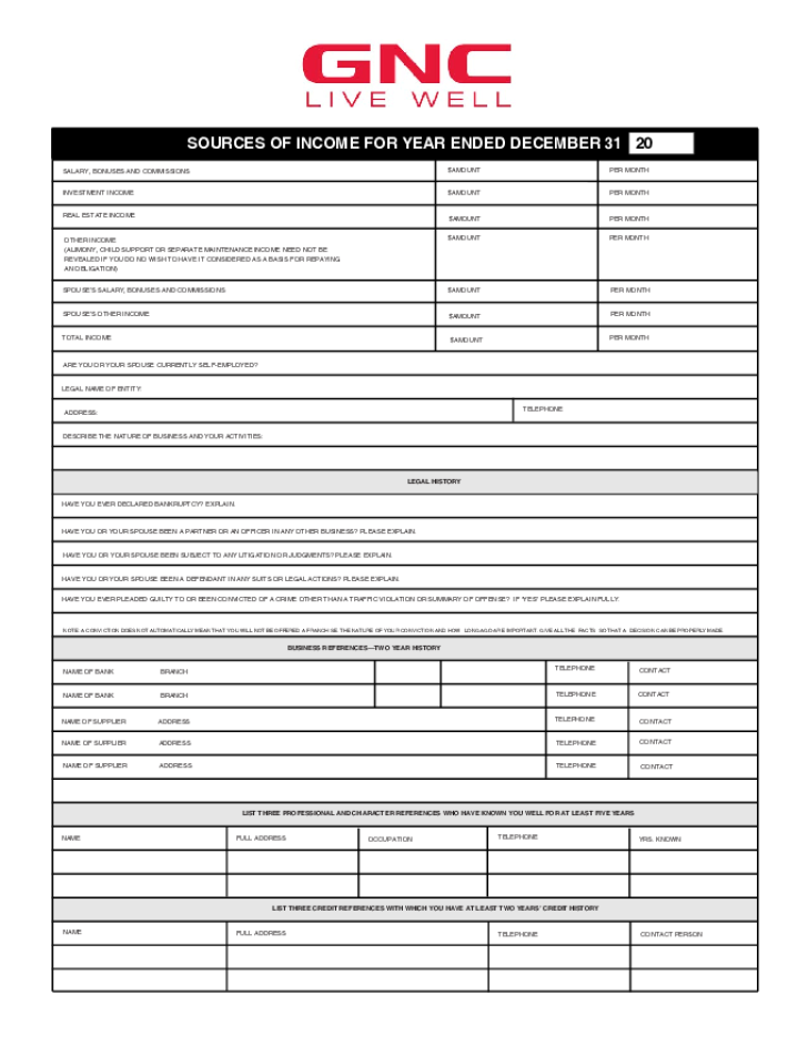 Free Printable GNC Job Application Form Page 8