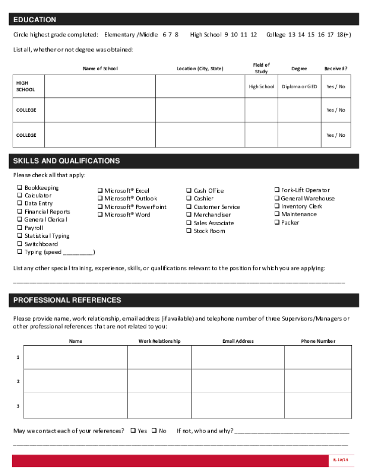 Free Printable T J Maxx Job Application Form Page 3