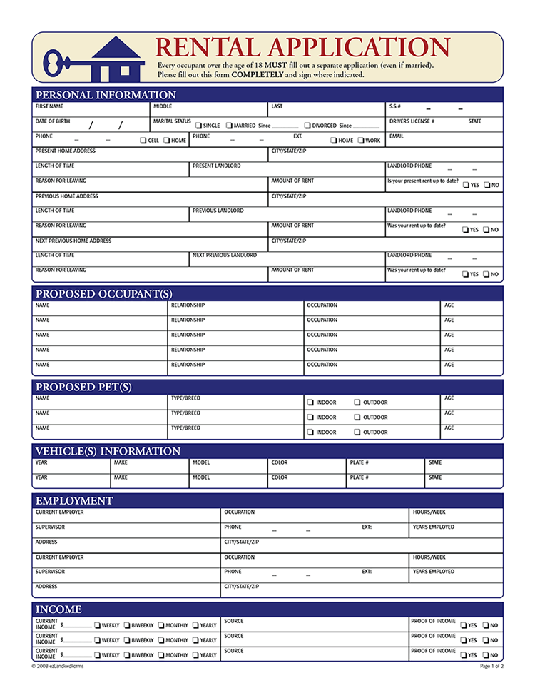 Free Rental Lease Application Forms EZ Landlord Forms House 